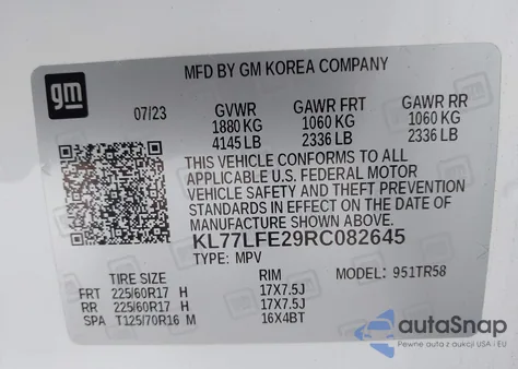 2024 Chevrolet Trax Fwd Sp from USA, damaged, VIN KL77LFE29RC082645